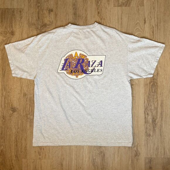 Vintage Aztlán La Raza Los Angeles Graphic T-Shirt Gray 2XL Aztec Calendar - Picture 1 of 5